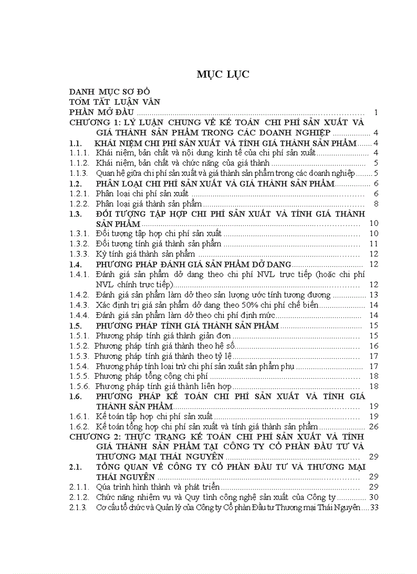 Hoàn thiện kế toán chi phí  sản xuất và tính giá thành sản phẩm tại công ty Cổ phần Đầu tư và thương mại Thái Nguyên