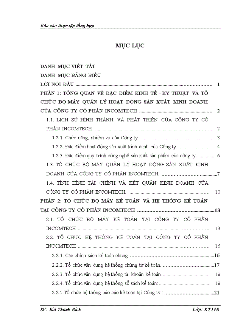 Tổ chức bộ máy kế toán và hệ thống kế toán tại Công ty cổ phần Incomtech.