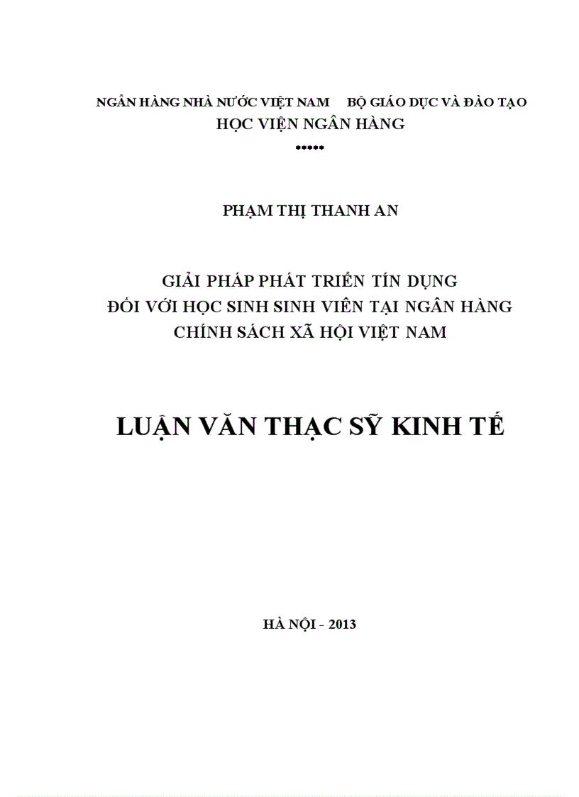 Giải pháp phát triển tín dụng đối với học sinh sinh viên tại Ngân hàng Chính sách xã hội Việt Nam