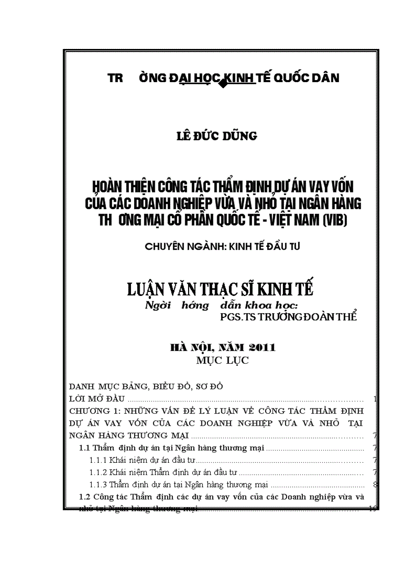 Hoàn thiện công tác thẩm định dự án vay vốn của các doanh nghiệp vừa và nhỏ tại Ngân hàng thương mại cổ phần Quốc tế - Việt Nam (VIB)