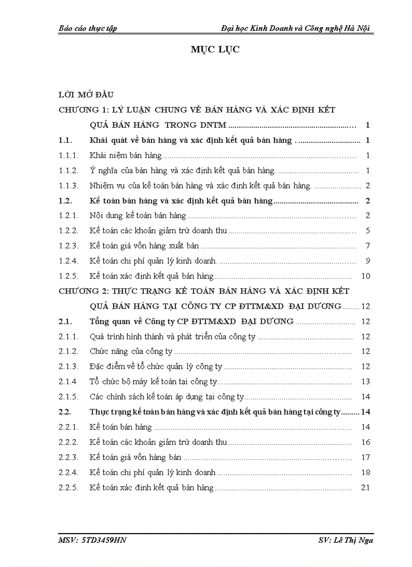 Thực trạng kế toán bàn hàng và xác định kết quả bán  hàng tại Công ty cổ Phần ĐTTM &XD Đại Dương