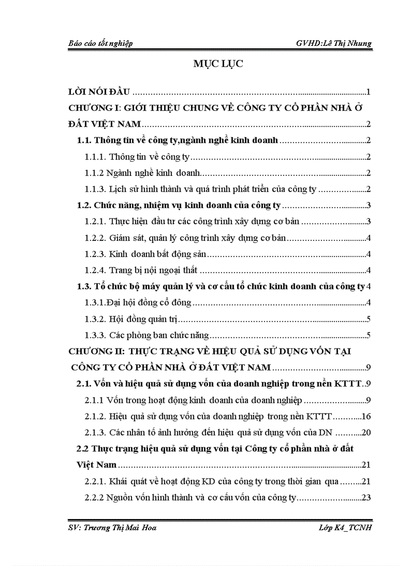 Một số giải pháp nâng cao hiệu quả sử dụng vốn tại công ty Cổ phần nhà ở đất Việt Nam