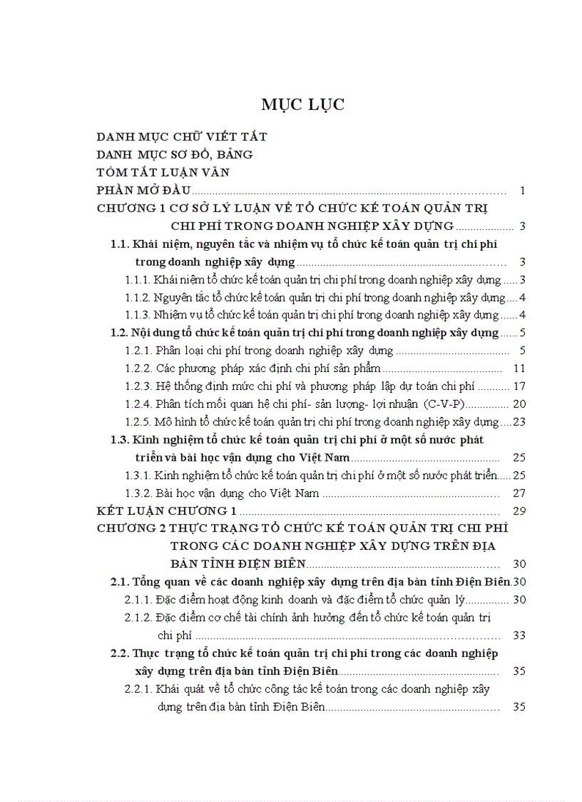 Tổ chức kế toán quản trị chi phí trong các doanh nghiệp xây dựng trên địa bàn tỉnh Điện Biên