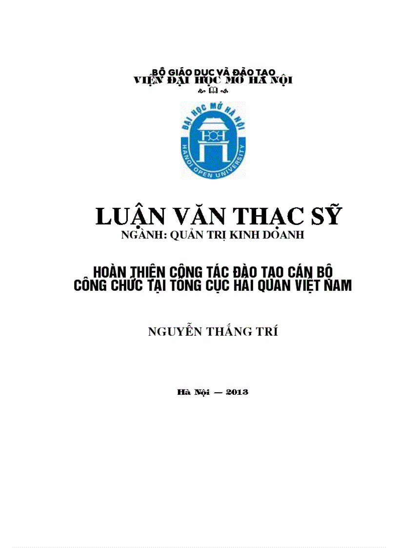 Hoàn thiện công tác đào tạo cán bộ công chức tại Tổng cục Hải quan Việt nam