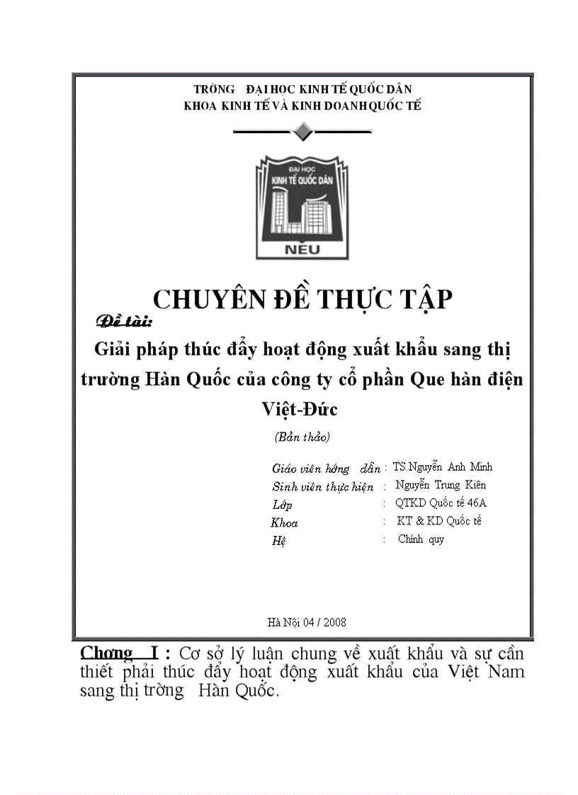 Giải pháp thúc đẩy hoạt động xuất khẩu sang thị trường Hàn Quốc của công ty cổ phần Que hàn điện Việt-Đức