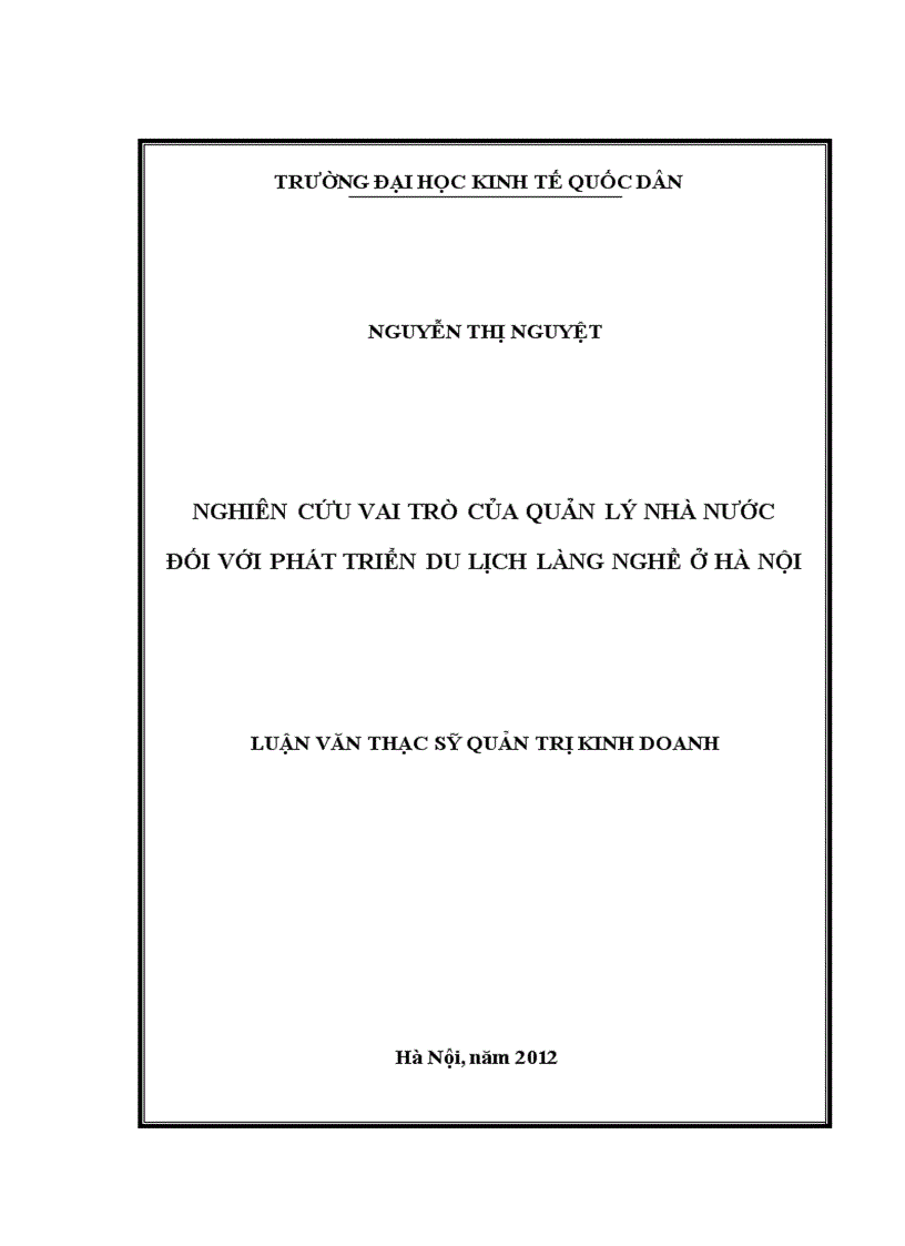 Nghiên cứu vai trò của quản lý Nhà nước đối với phát triển du lịch làng nghề ở Hà Nội