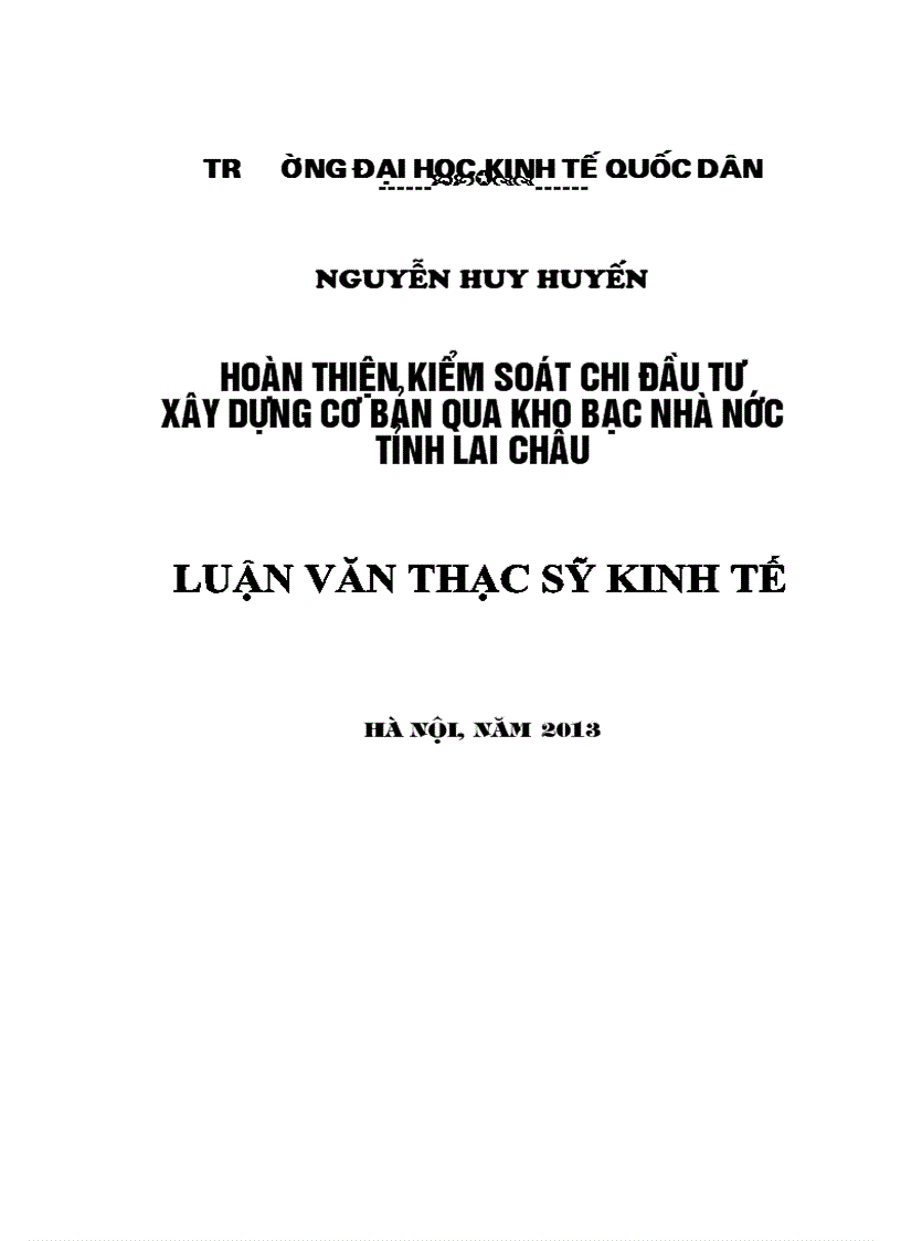 Hoàn thiện Kiểm soát chi đầu tư xây dựng cơ bản qua kho bạc nhà nước tỉnh Lai Châu