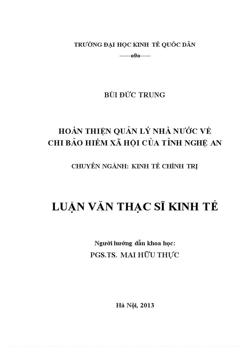 Hoàn thiện quản lý Nhà nước về chi BHXH của tỉnh Nghệ An