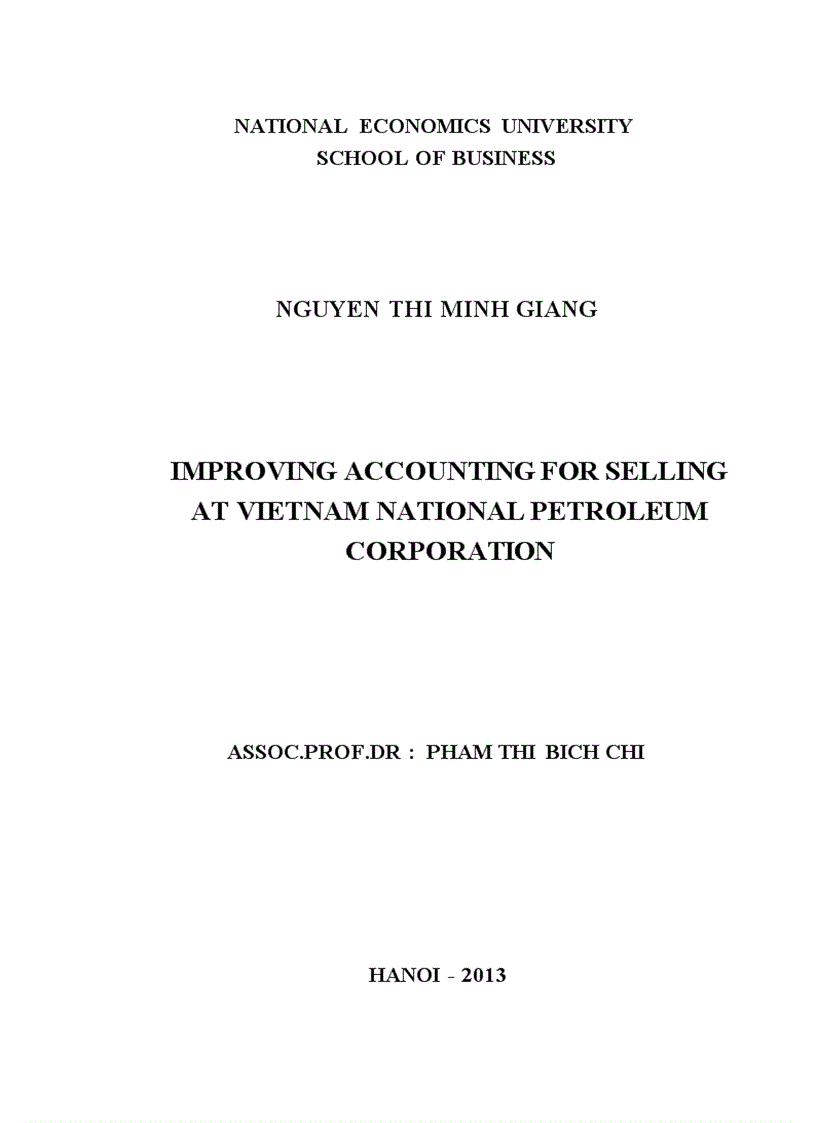 IMPROVING ACCOUNTING FOR SELLING AT VIETNAM NATIONAL PETROLEUM CORPORATION