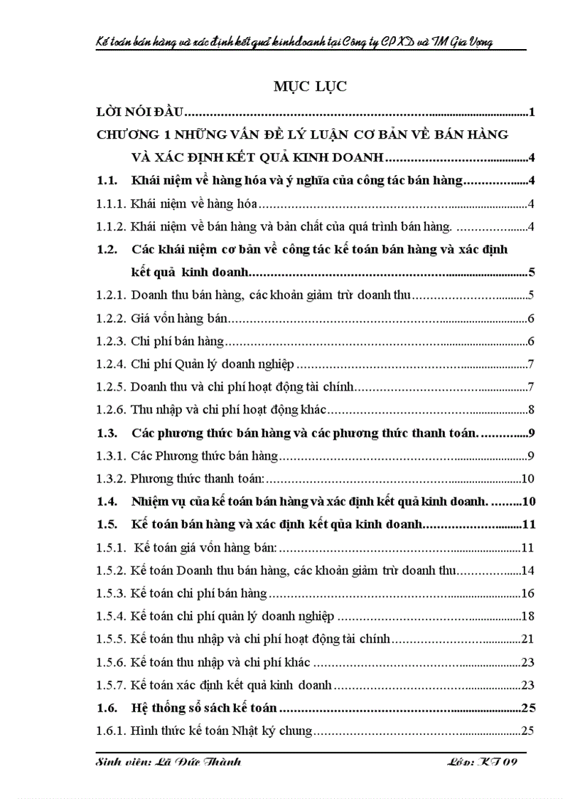Kế toán bán hàng và xác định kết quả kinh doanh tại Công ty Cổ phần Xây dựng và TM Gia Vượng