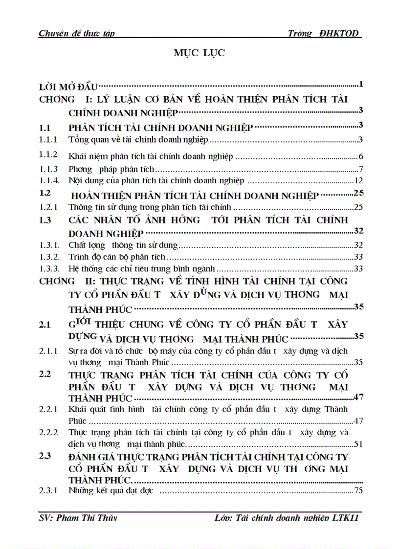 Thùc tr¹ng vÒ t×nh h×nh tµi chÝnh t¹i c«ng ty cæ phÇn ®Çu t­ x©y dùng vµ dÞch vô th­¬ng m¹i Thµnh Phóc