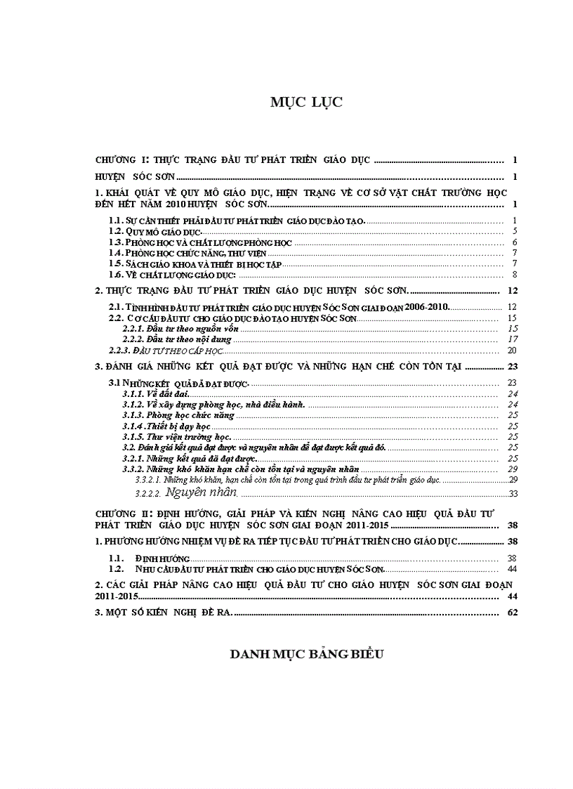 Định hướng, giải pháp và kiến nghị nâng cao hiệu quả đầu tư phát triển giáo dục huyện sóc sơn giai đoạn 2011-2015