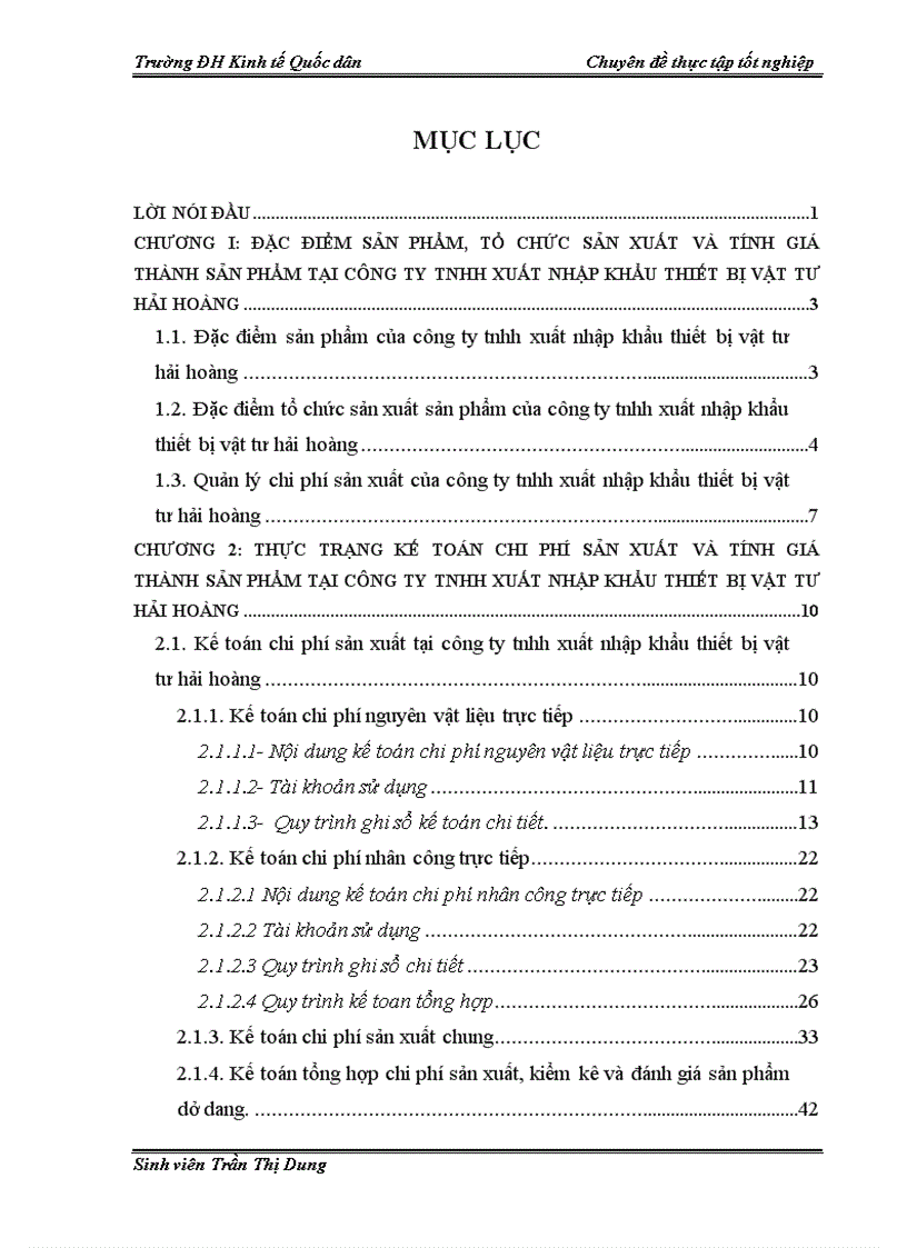 Hoàn thiện kế toán chi phí sản xuất và tính giá thành sản phẩm tại Công ty TNHH xuất nhập khẩu thiết bị vật tư Hải Hoàng