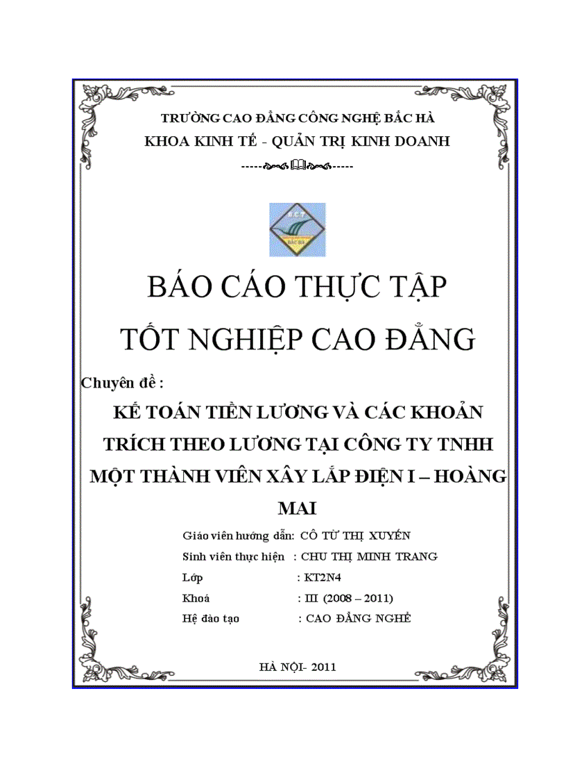 “Tiền lương và các khoản trích theo lương tại Công ty TNHH Một thành viên Xây lắp điện I