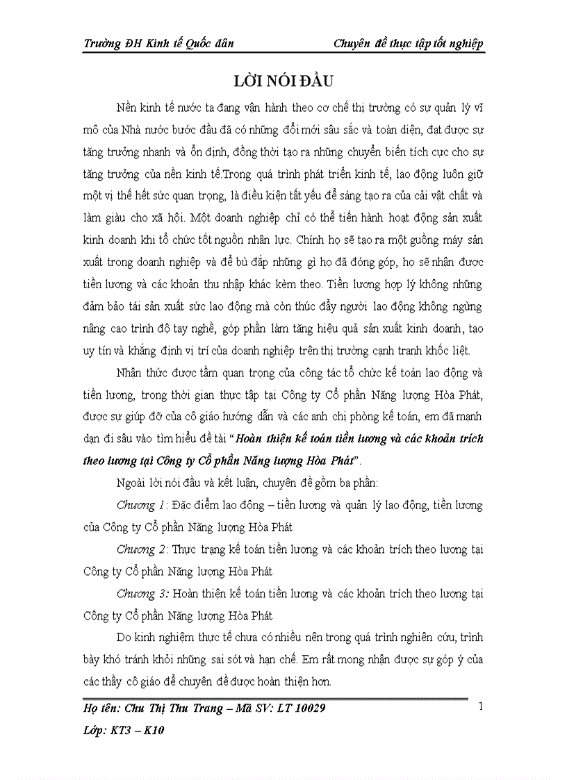 Hoàn thiện kế toán tiền lương và các khoản trích theo lương tại Công ty Cổ phần Năng lượng Hòa Phát