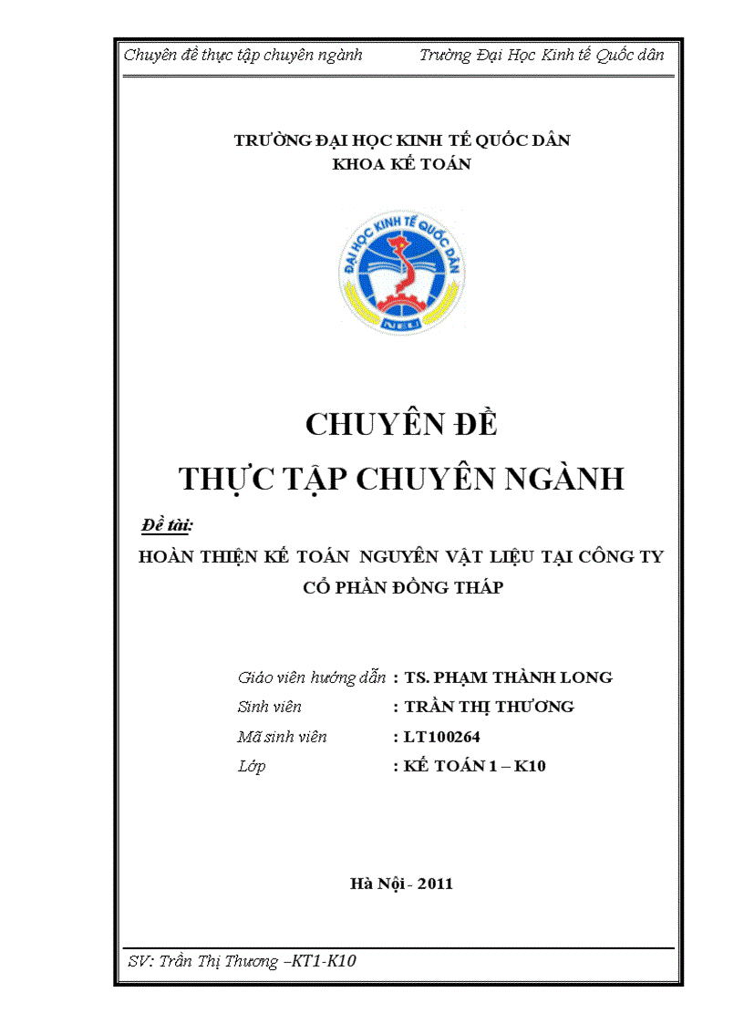 Hoàn thiện kế toán nguyên vật liệu tại Công ty cổ phần Đồng tháp