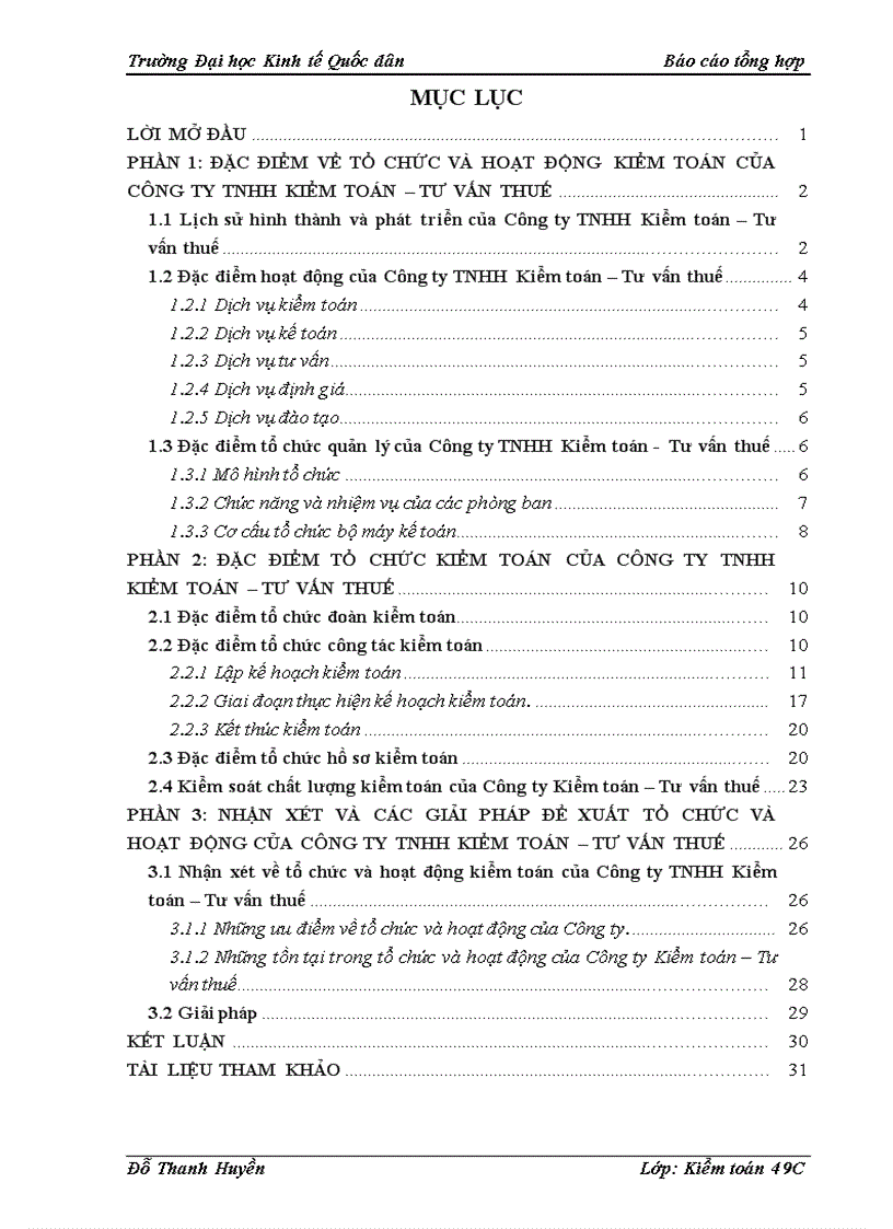 Tổ chức và hoạt động  kiểm toán của công ty tnhh kiểm toán – tư vấn thuế