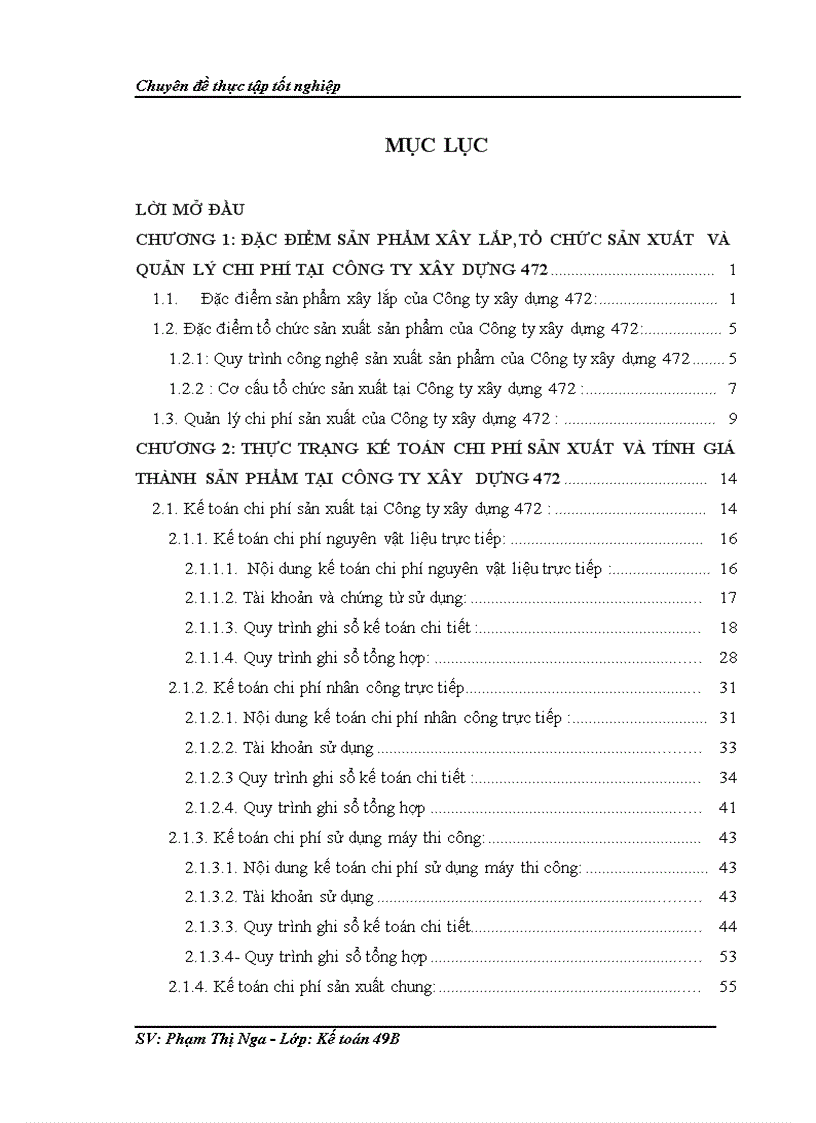 Hoàn thiện kế toán chi phí sản xuất và tính giá thành sản phẩm xây lắp tại Công ty xây dựng 472- Tổng Công ty xây dựng Trường Sơn