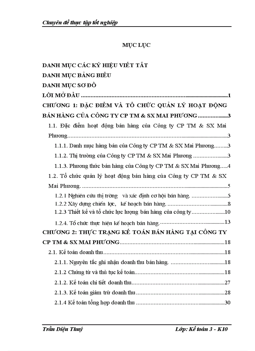 Hoàn thiện kế toán bán hàng tại công ty CP TM & SX Mai Phương
