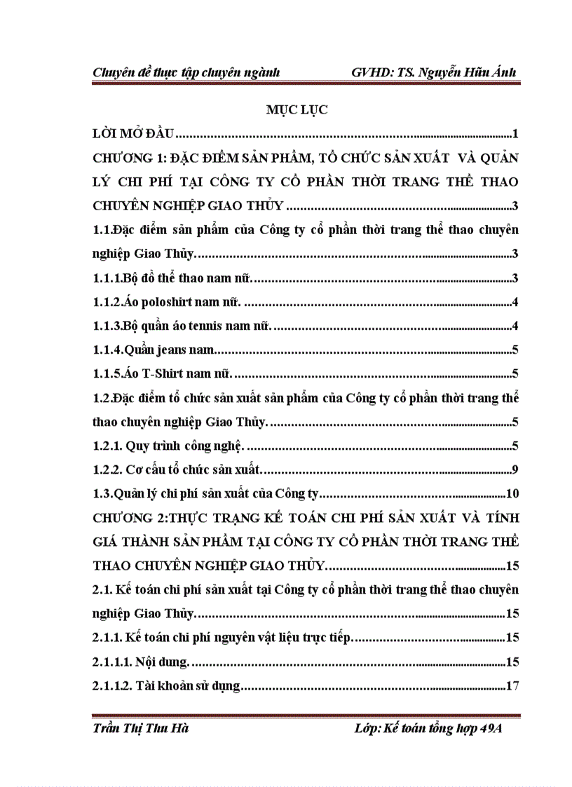 Hoàn thiện kế toán chi phí sản xuất và tính giá thành sản phẩm tại công ty cổ phần thời trang thể thao chuyên nghiệp Giao Thủy