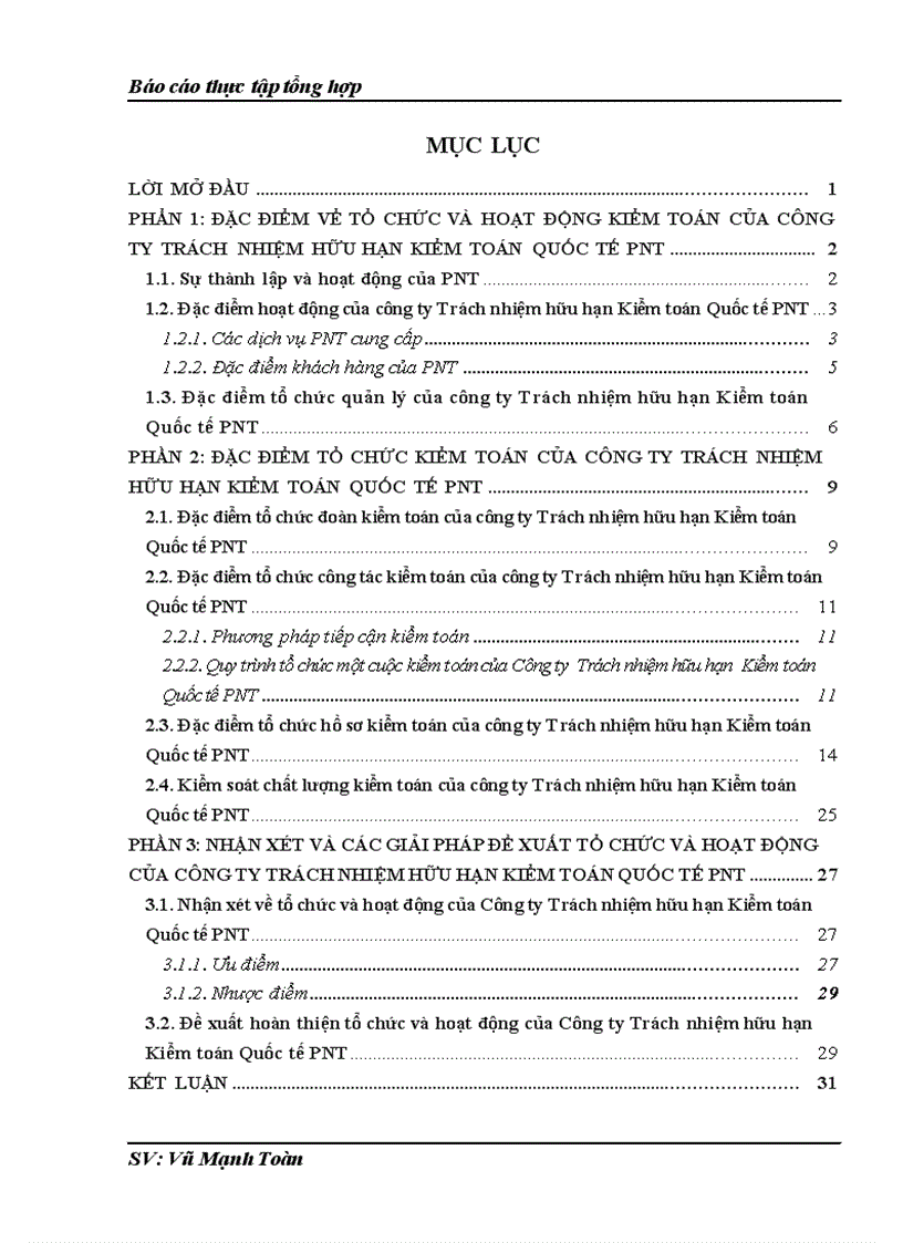 Đặc điểm tổ chức kiểm toán của công ty trách nhiệm hữu hạn kiểm toán quốc tế PNT