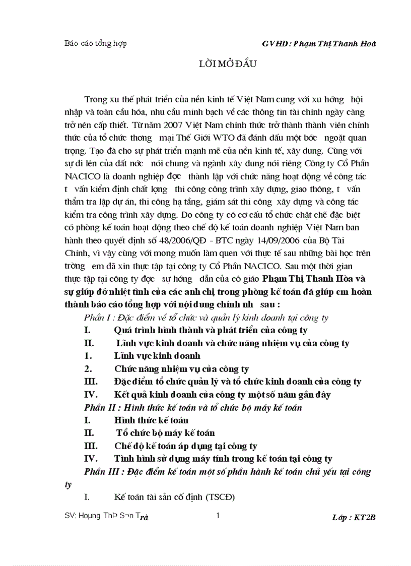 Đặc điểm kế toán một số phần hành kế toán chủ yếu tại công ty cổ phần Nacico