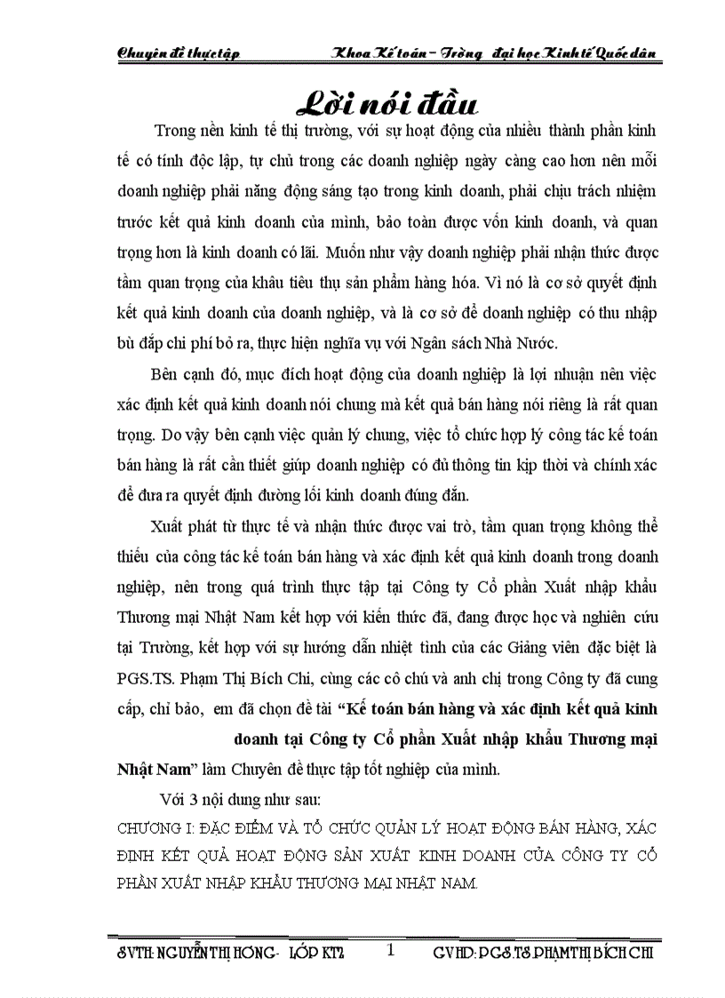 Kế toán bán hàng và xác định kết quả kinh doanh tại Công ty Cổ phần Xuất nhập khẩu Thương mại Nhật Nam