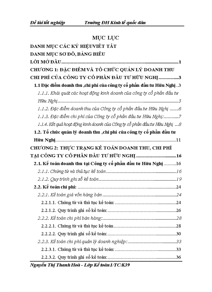 Hoàn thiện kế toán doanh thu,chi phí và kết quả kinh doanh tại công ty cổ phần đầu tư Hữu Nghị
