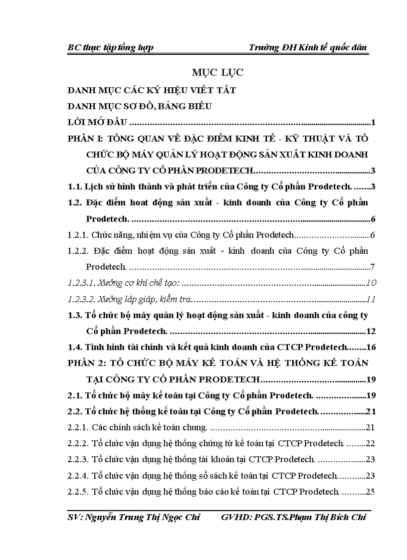 Tổ chức bộ máy kế toán và hệ thống kế toán tại Công ty Cổ phần Prodetech.