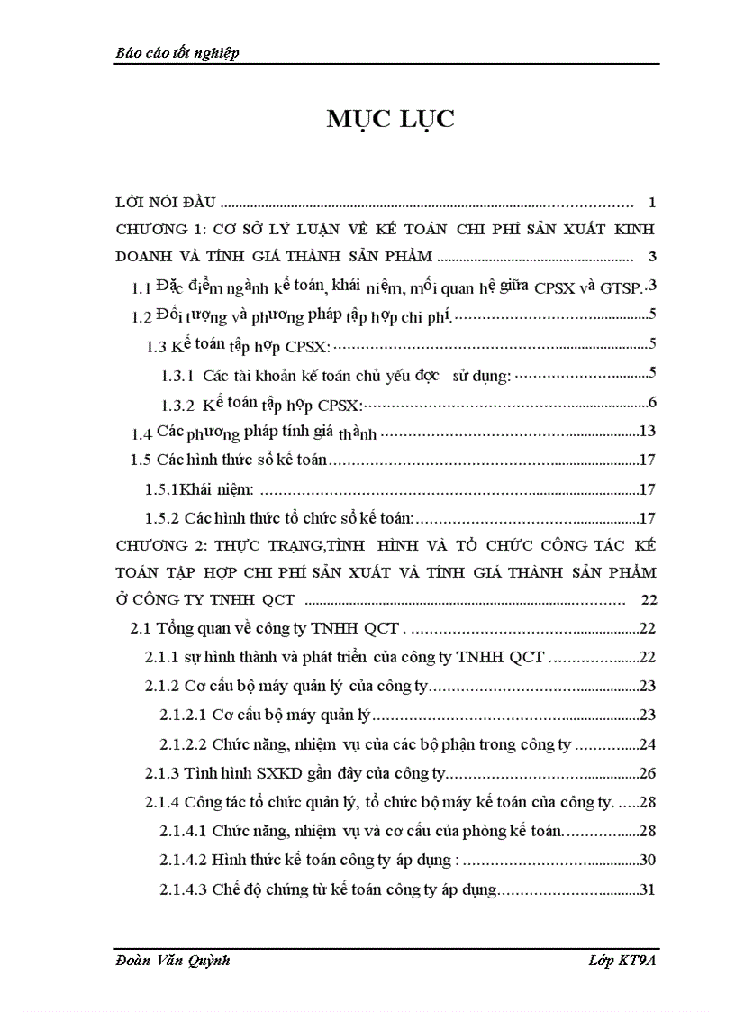 Kế toán chi phí sản xuất kinh doanh và tính giá thành sản phẩm” tại công ty TNHH QCT