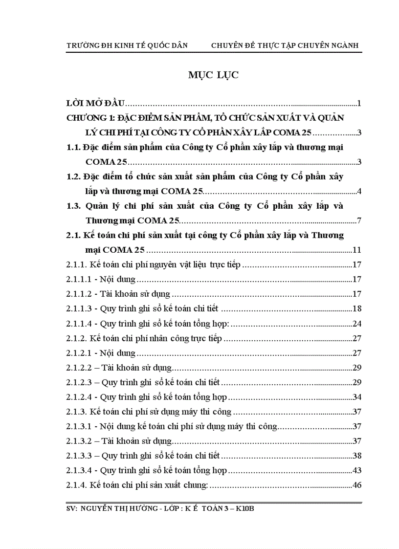 Hoàn thiện kế toán chi phí sản xuất và tính giá thành tại Công ty Cổ phần xây lắp và Thương mại COMA 25”