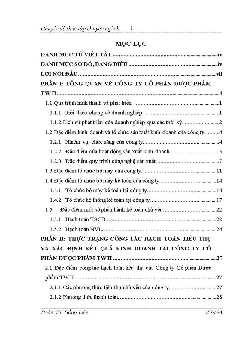 Hạch toán tiêu thụ thành phẩm và xác định kết quả kinh doanh tại Công ty cổ phần Dược phẩm TW II