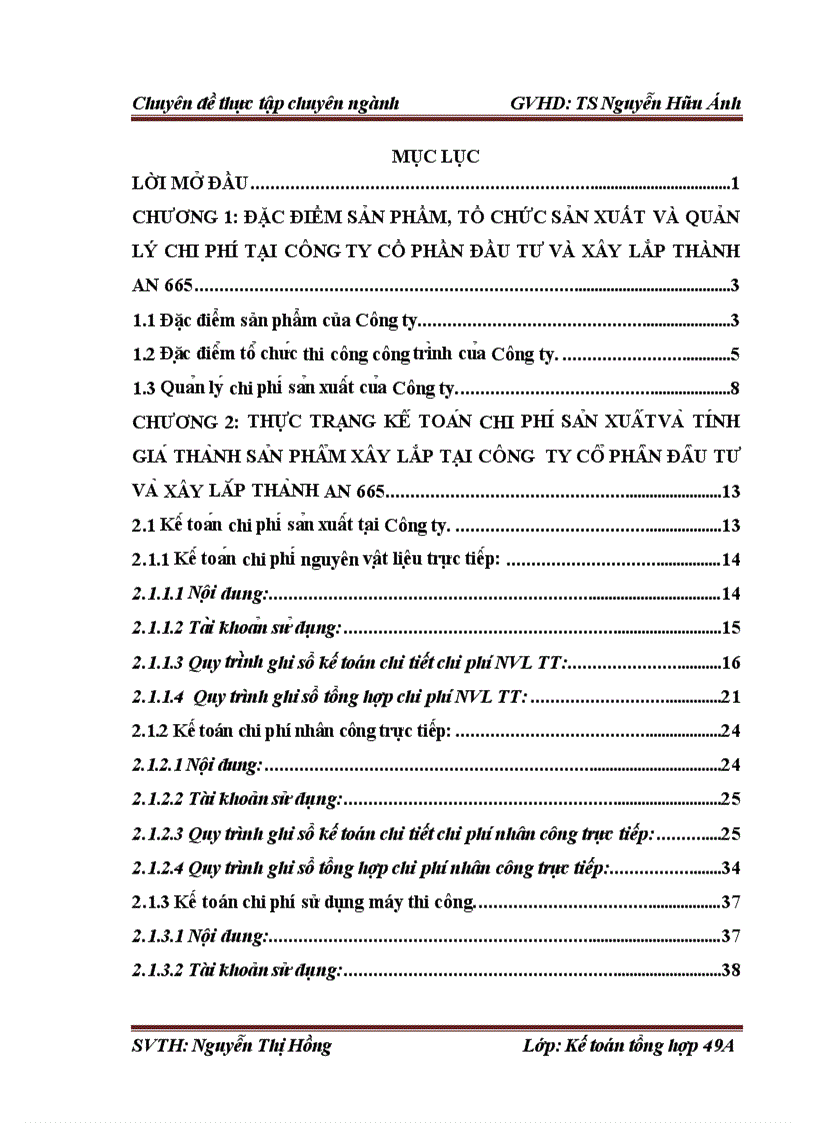 Hoàn thiện kế toán chi phí sản xuất và tính giá thành sản phẩm xây lắp tại Công ty cổ phần đầu tư và xây lắp Thành An 665