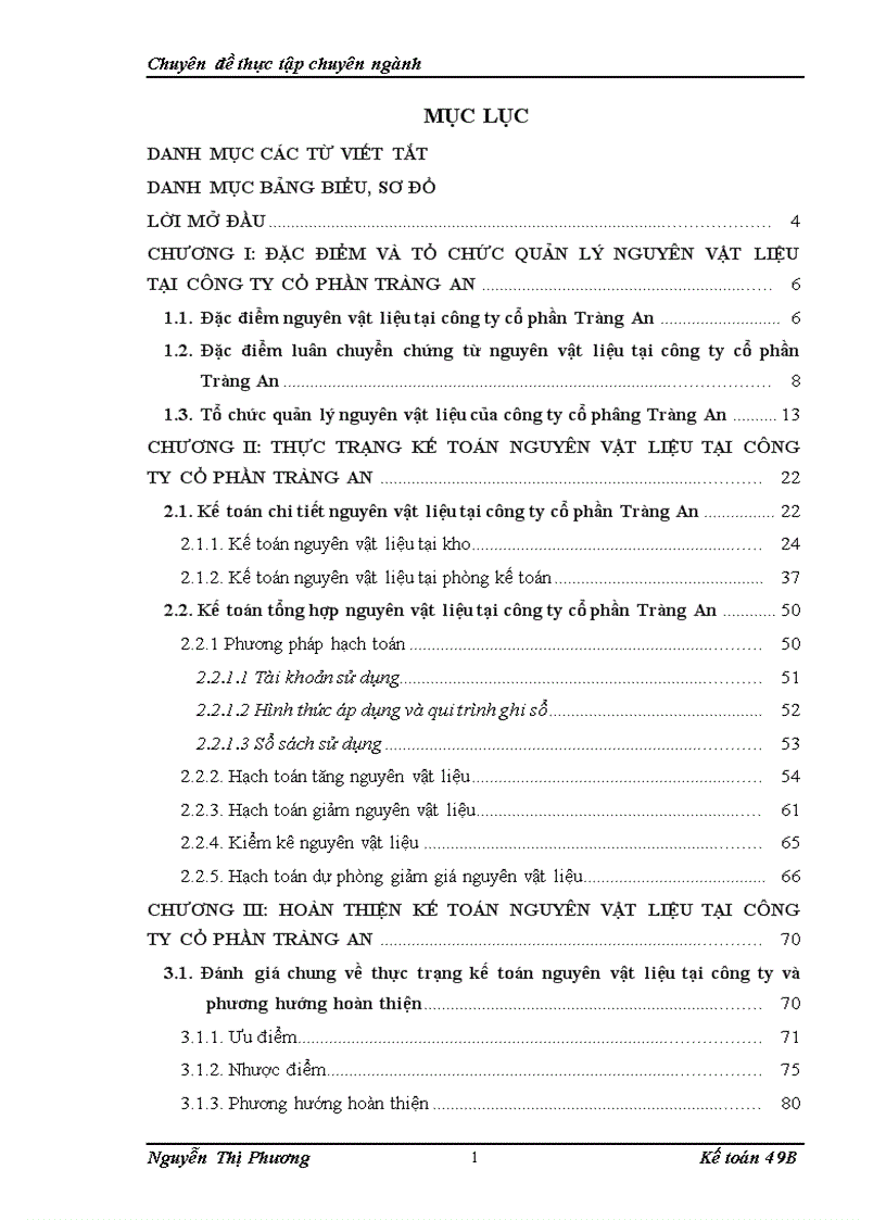 Hoàn thiện kế toán nguyên vật liệu tại công ty cổ phần Tràng An