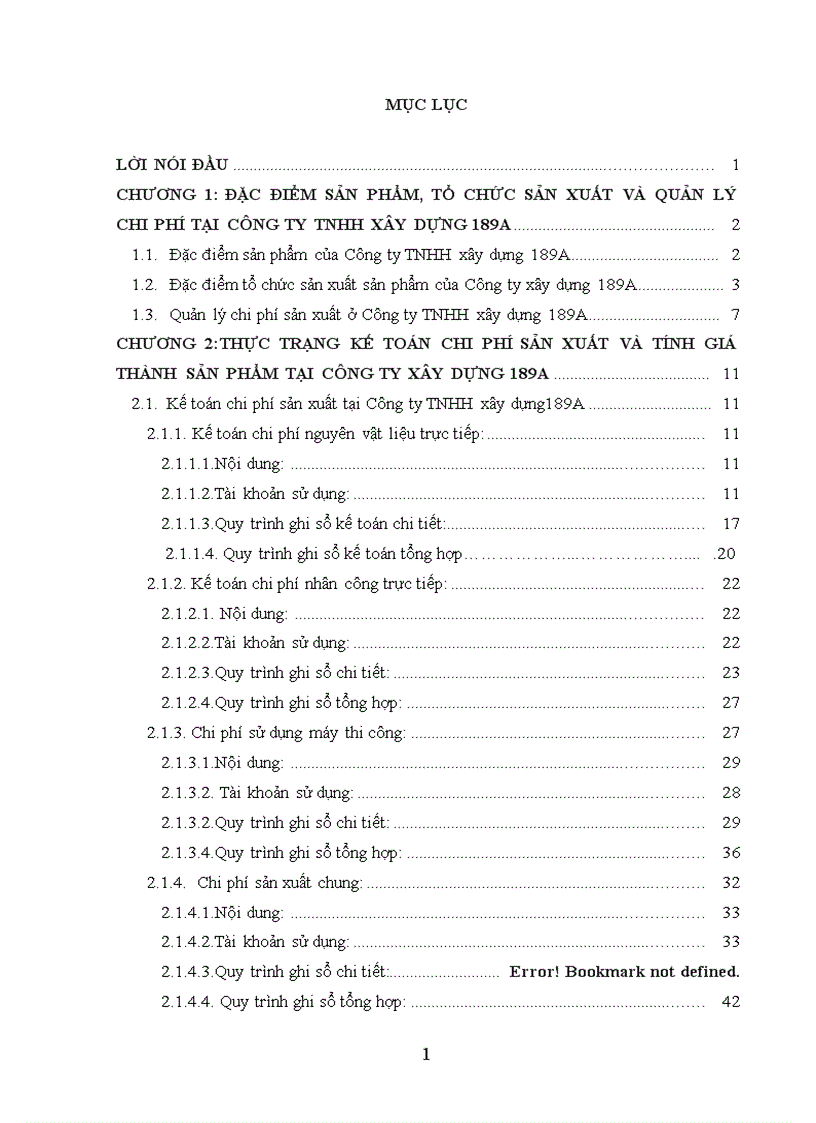 Kế toán chi phí sản xuất và tính giá thành sản phẩm tại công ty tnhh xây dựng 189a