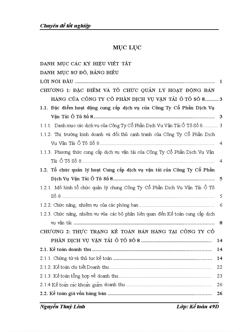 “: Hoàn thiện kế toán Bán hàng tại Công Ty Cổ Phần Dịch Vụ Vận Tải Ô Tô Số 8”.