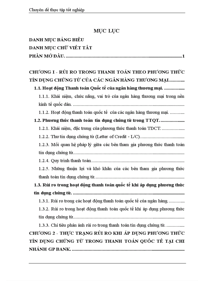 Phân tích những rủi ro và cá biện pháp quản trị rủi ro khi áp dụng phương pháp TDCT trong hoạt động thanh toán quốc tế tại Ngân hàng TMCP Dầu khí toàn cấu (GP Bank)