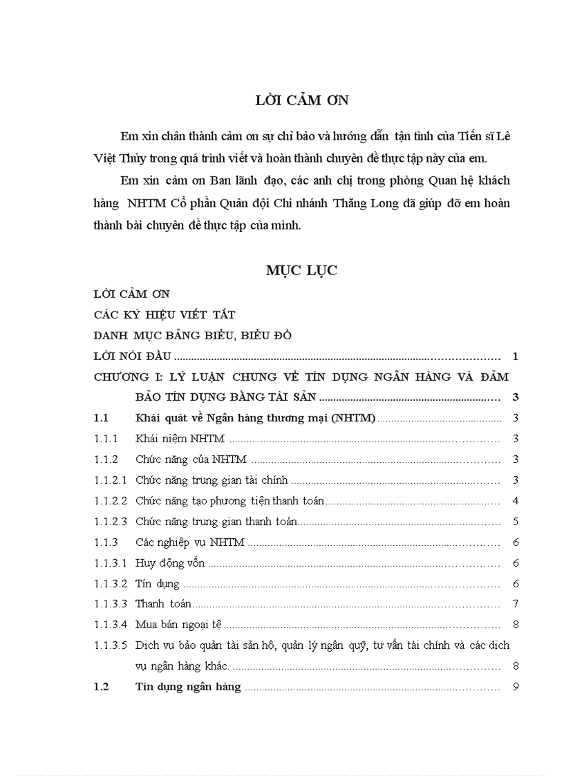 Phân tích tình hình đảm bảo tín dụng bằng tài sản tại ngân hàng tmcp quân đội chi nhánh thăng long