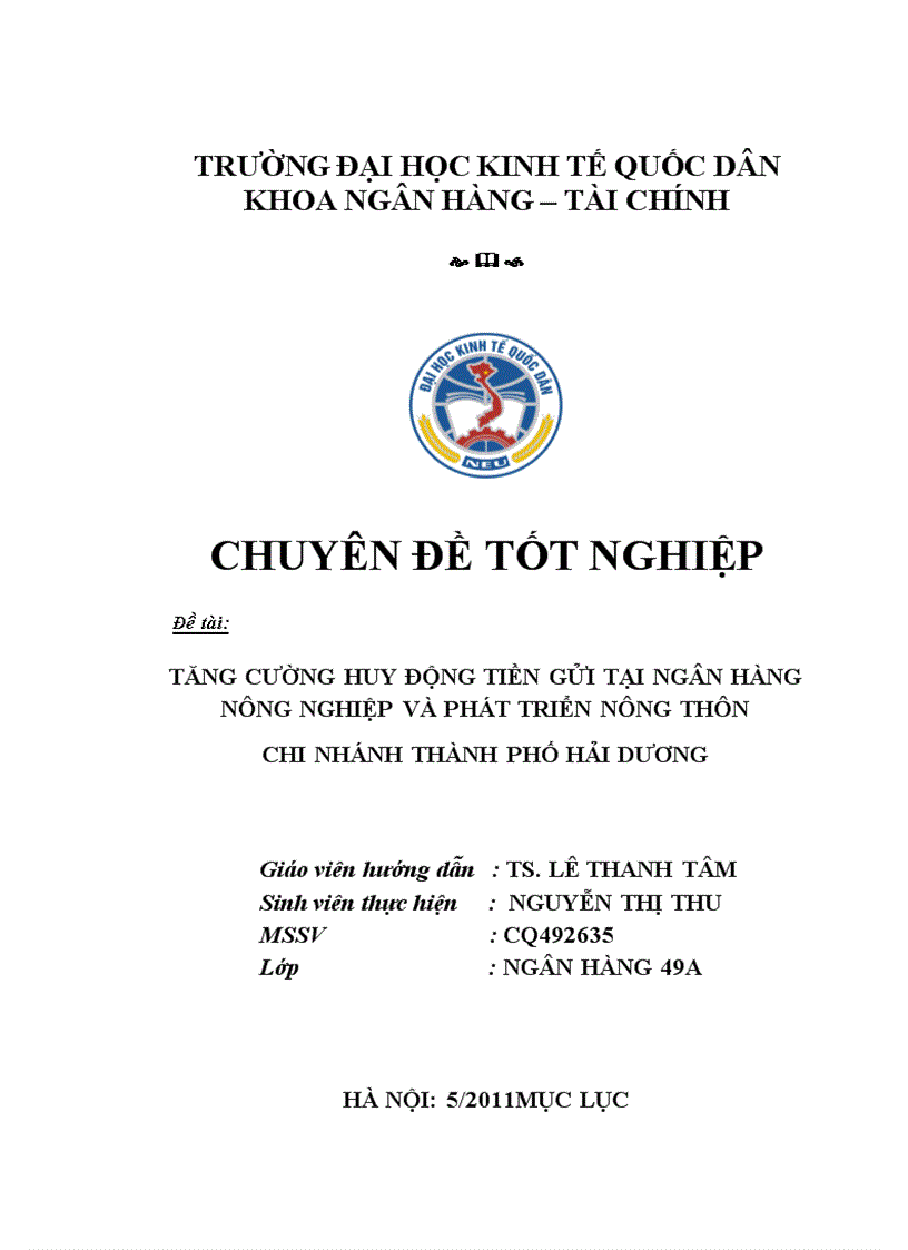 Tăng cường huy động tiền gửi tại Ngân hàng Nông nghiệp và Phát triển Nông thôn - chi nhánh thành phố Hải Dương