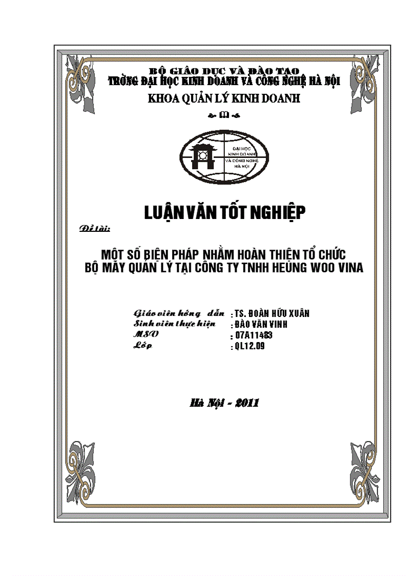 Một số giải pháp nhằm hoàn thiện tổ chức bộ máy quản lý tại Công ty TNHH Heung Woo ViNa