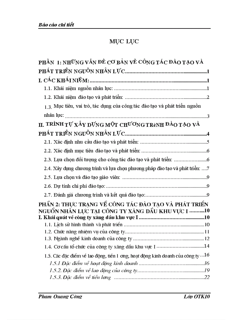 Một số giải pháp nhằm hoàn thiện đào tạo và phát triển nguồn nhân lực tại Công ty xăng dầu khu vực I