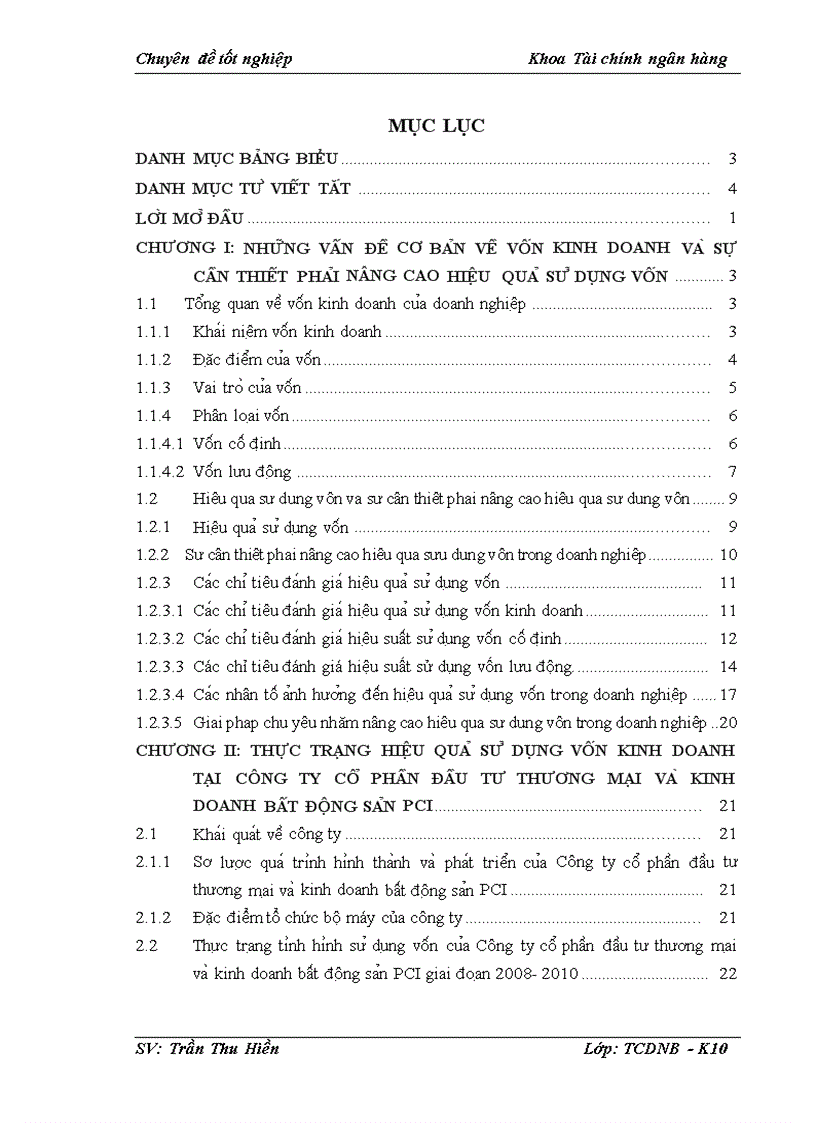 Giải pháp chủ yếu nhằm nâng cao hiệu quả sử dụng vốn kinh doanh tại Công ty Cổ phần đầu tư thương mại và kinh doanh bất động sản PCI