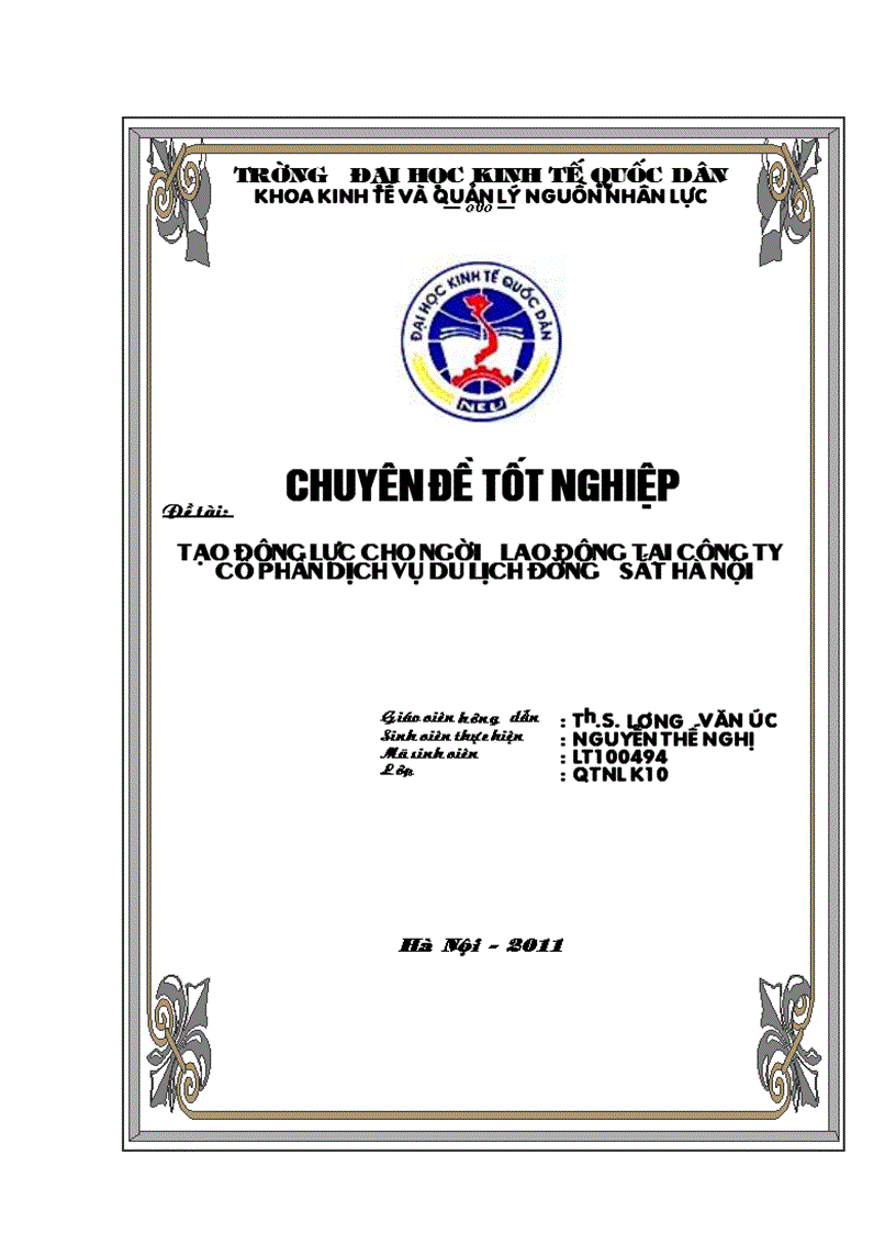 Tạo động lực cho người lao động tại công ty Cổ Phần Dịch Vụ Du lịch Đường Sắt Hà Nội