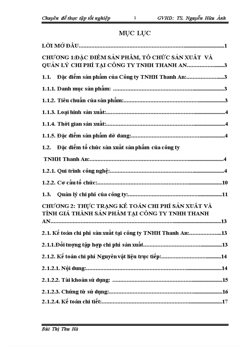 Hoàn thiện kế toán chi phí sản xuất và tính giá thành sản phẩm tại Công ty TNHH Thanh An