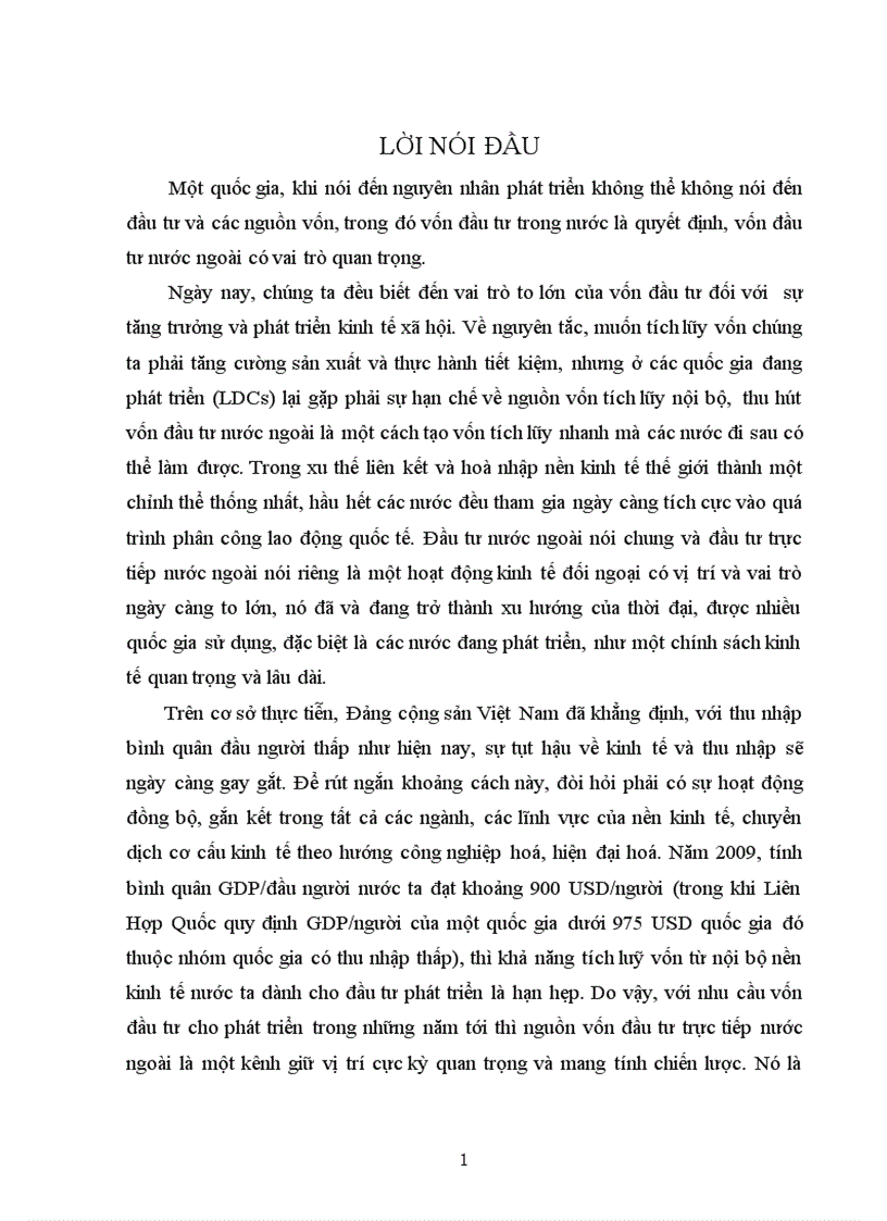 Vai trò của nguồn vốn đầu tư trực tiếp nước ngoài với tăng trưởng kinh tế ở các nước đang phát triển. Thực trạng đầu tư trực tiếp nước ngoài ở Việt Nam