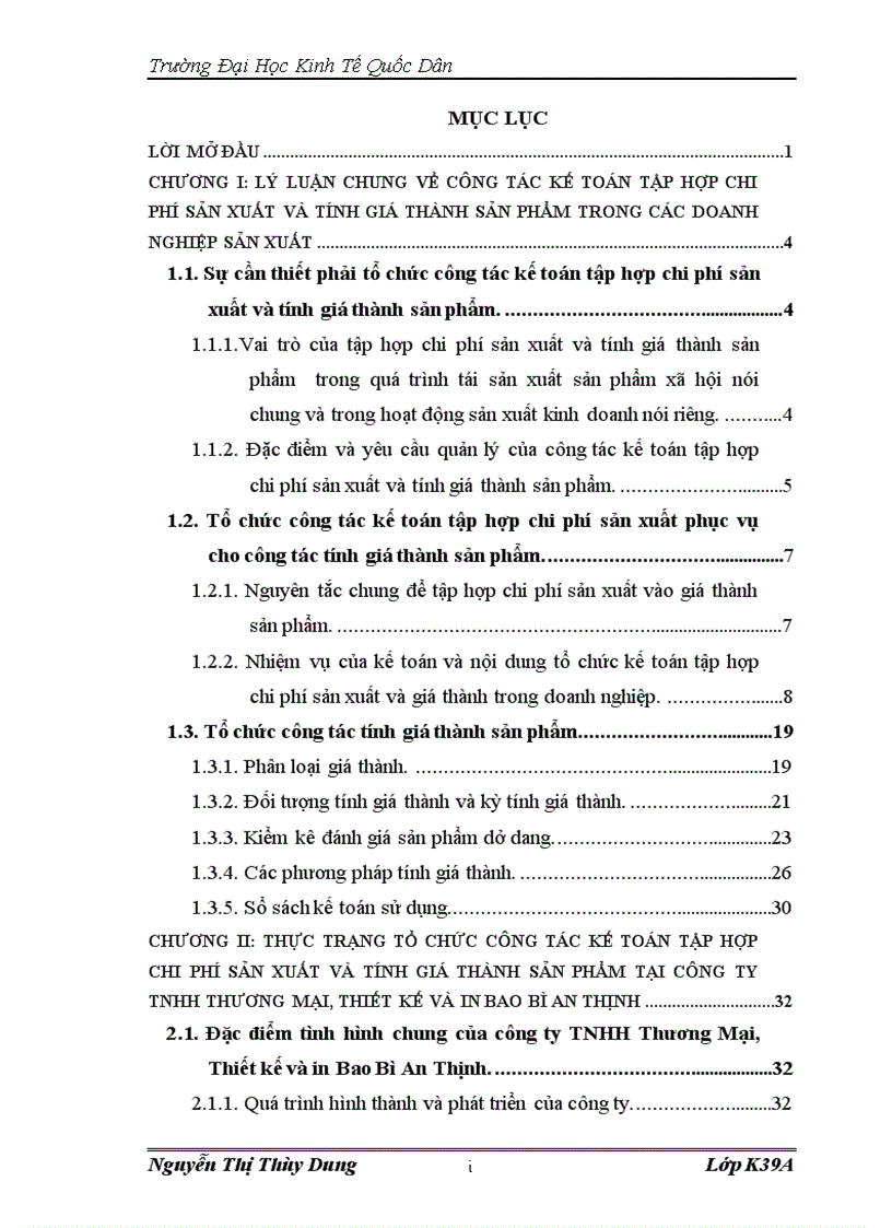 Công tác kế toán tập hợp chi phí sản xuất và tính giá thành sản phẩm tại Công ty TNHH Thương Mại Và Thiết Kế Bao Bì An Thịnh