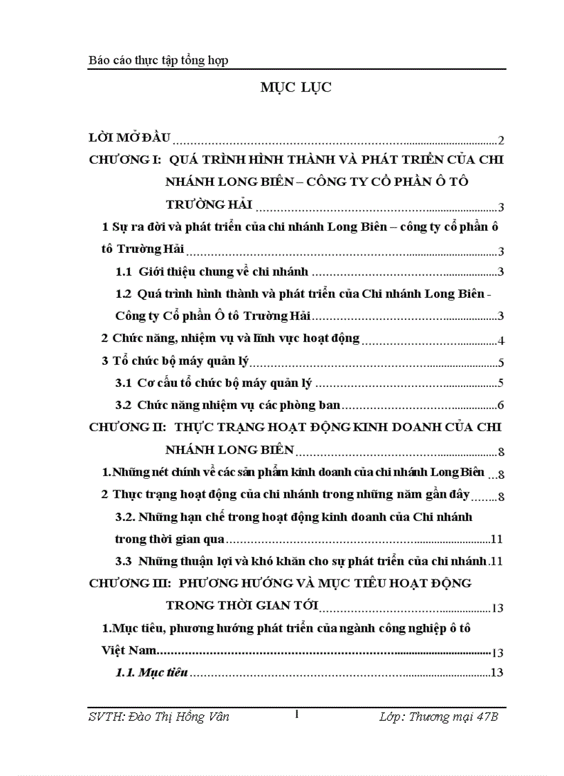 Sự ra đời và phát triển của chi nhánh Long Biên – công ty cổ phần ô tô Trường Hải