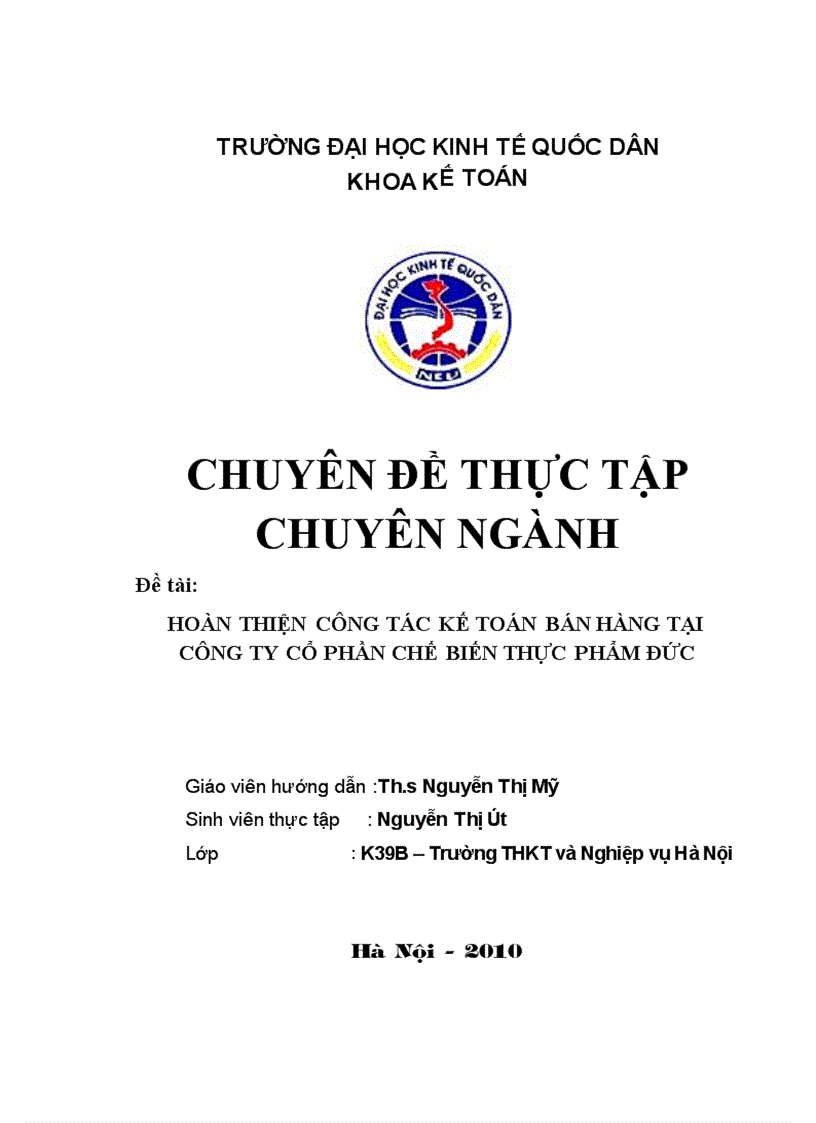 Hoàn thiện công tác kế toán bán hàng tại Công ty cổ phần Chế biến thực phẩm Đức