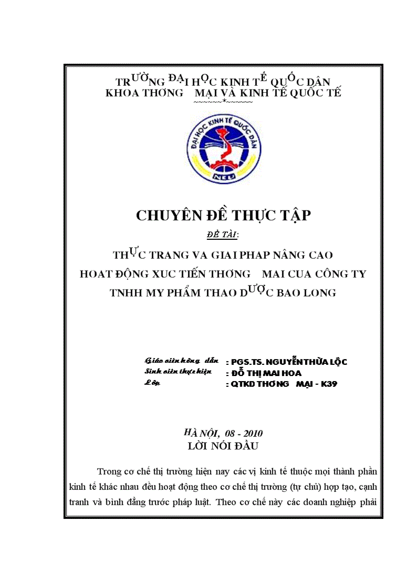 Thực trạng và giải pháp nâng cao hoạt động xúc tiến thương mại của công ty TNHH Mỹ phẩm Thảo Dược Bảo Long