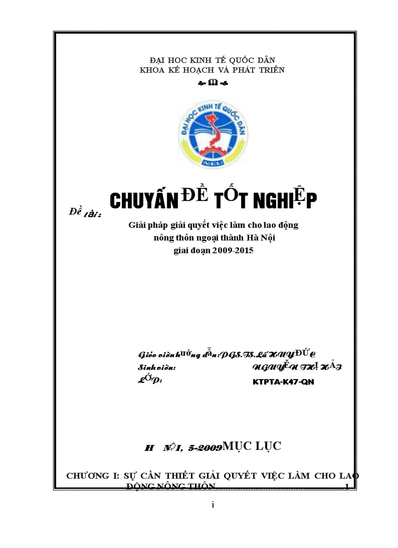 Giải pháp giải quyết việc làm cho lao động  nông thôn ngoại thành Hà Nội  giai đoạn 2009-2015